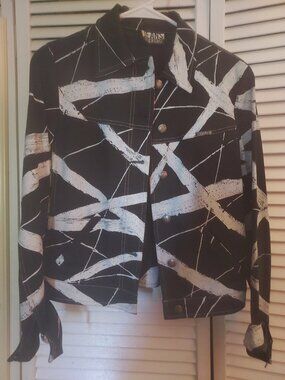 ICEBERG JEANS BLACK JACKET WHITE SILVER STITCH 38